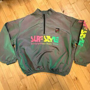 Vintage Surf Style Windbreaker Jacket Gray Iridescent Interplanetary USA Made